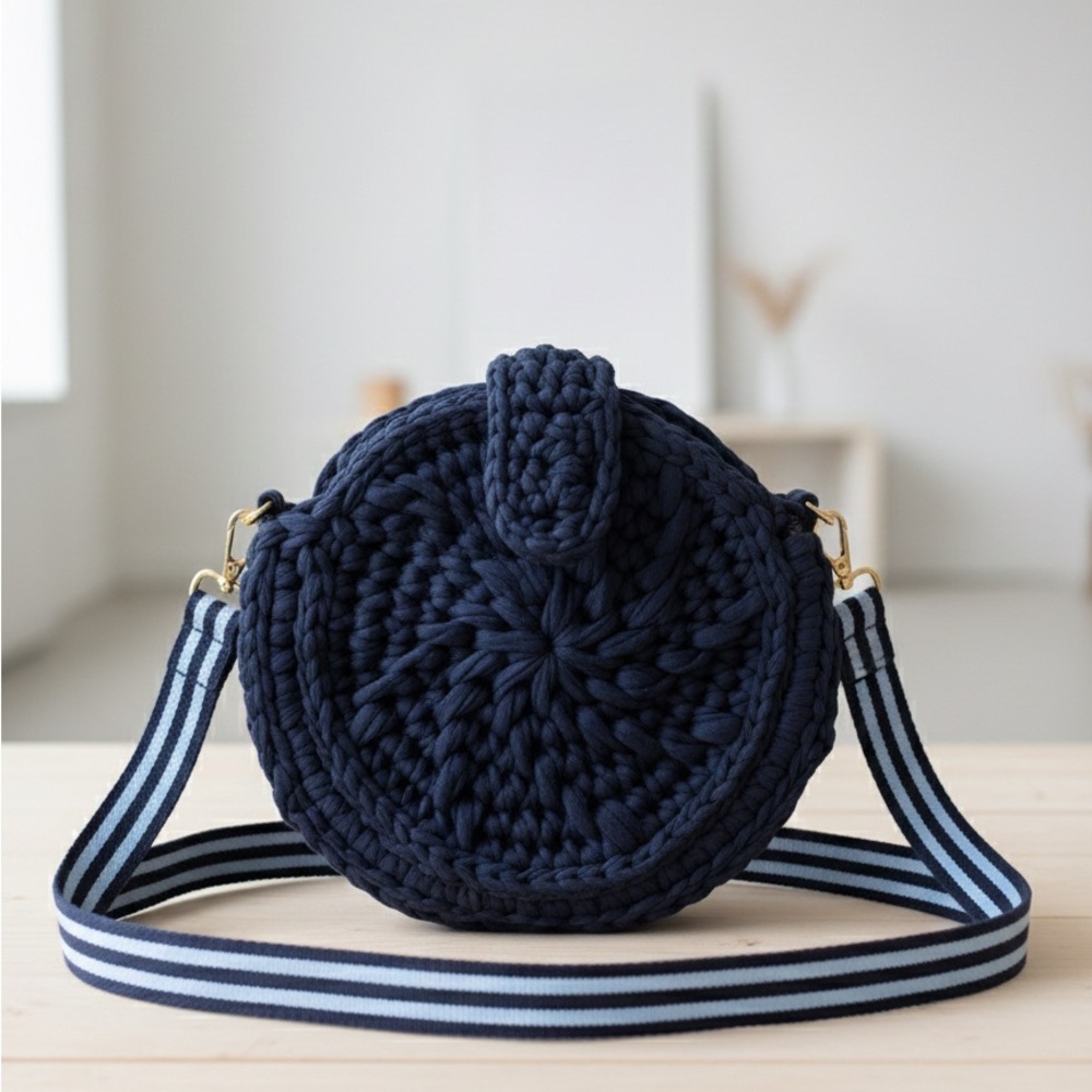 Navy Blue Woven Crossbody Bag
